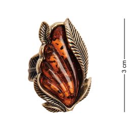 AM-2664 Кольцо «Винтажный лист» (латунь, янтарь)