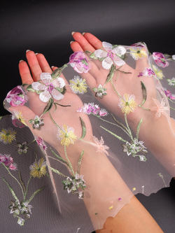 Вышивка на сетке пион с мультиколор неэластичная ширина 22 см (2 стороны)