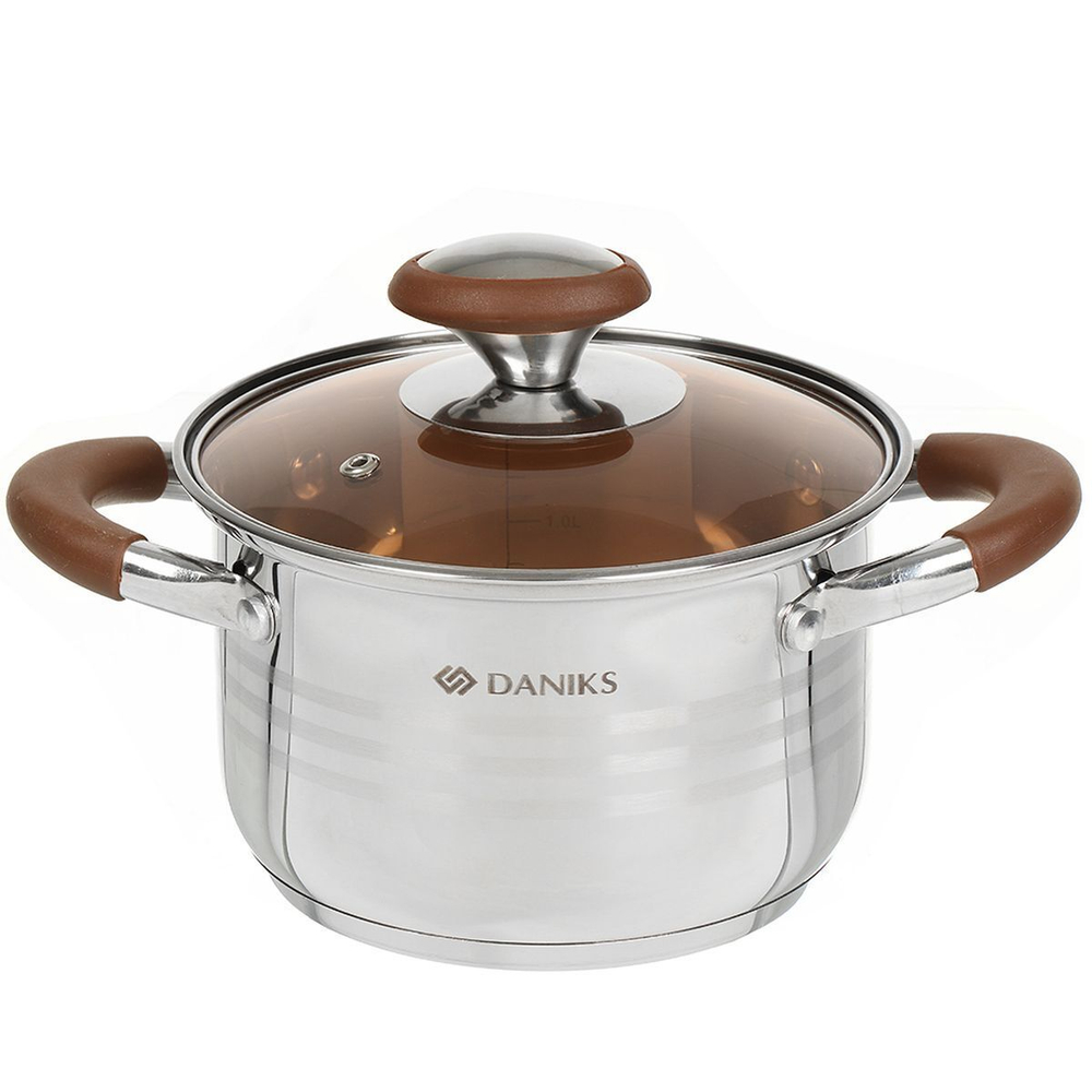 Кастрюля нерж, 2 л, крышка стекло, Daniks, Веллингтон, GS-01415-16CA, индукц