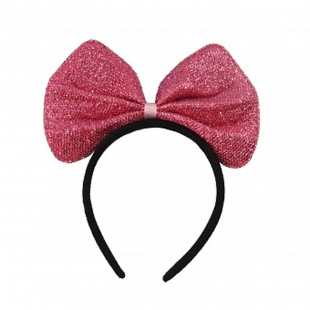 Ободок Классический бант Розовый с блестками