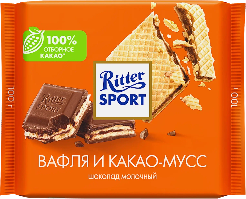 Шоколад молочный вафли какао-мусс Ritter Sport 100г