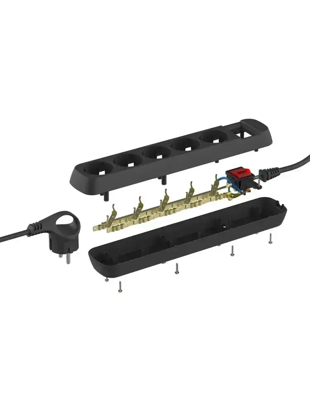 Удлинитель электрический Intro UES530-B с заземлением с выключателем 5 розеток 3 м ПВС 3х0,75мм2 10А черный