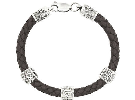 Мужской браслет из кожи с серебряными вставками Пламя