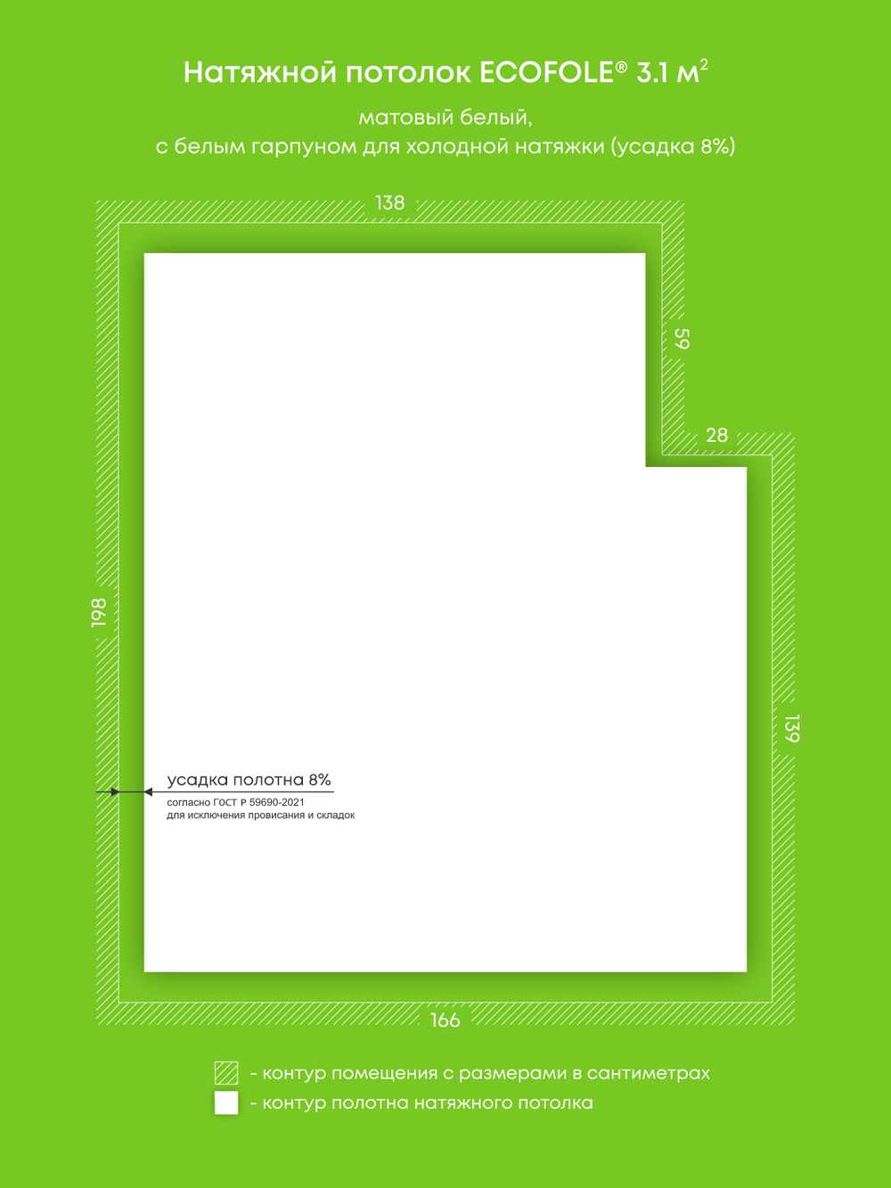 Матовый натяжной потолок 3.1 м2