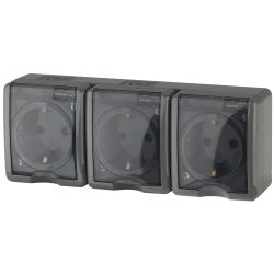 Розетка ЭРА Эксперт 11-2405-03 тройная с заземлением крышкой 3х2P+E IP54 16A-250В ОУ серый | Эра Эксперт