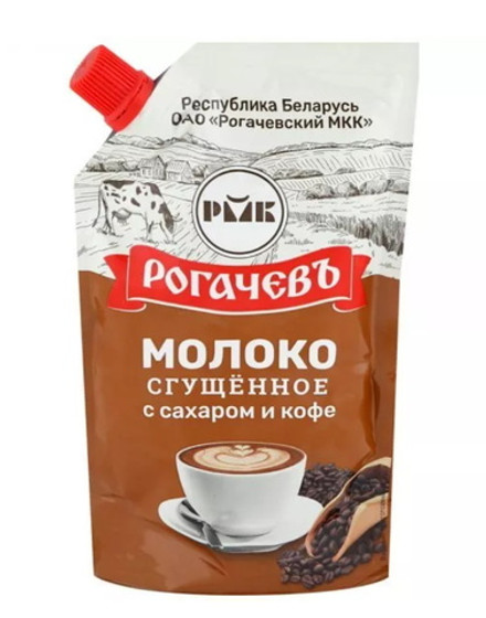 Молоко сгущенное с сахаром и натуральным кофе 7% 270г. Рогачевъ