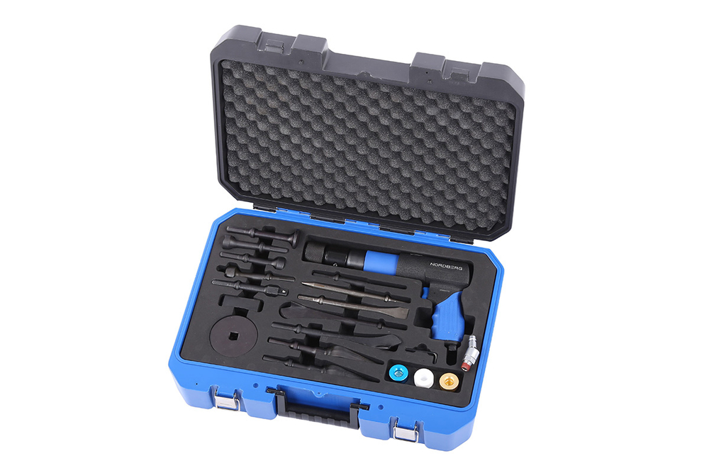 NORDBERG (NP5070K1) Пневмозубило 250 мм, с комплектом насадок и быстросъемным держателем в кейсе, 20 предметов
