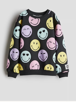 H&M Толстовка с круглым вырезом и принтом, темно-серый