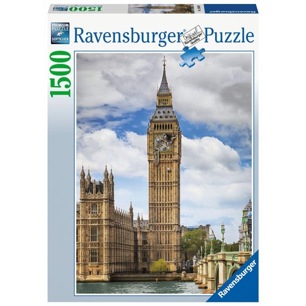 Ravensburger - Пазл Забавный кот на часах Биг Бен 1500 деталей. 160099