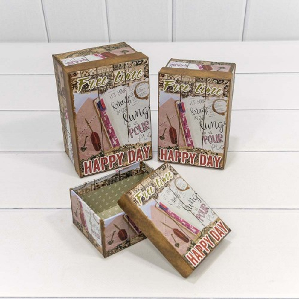 Коробка 15.7х11х8 см Набор 3 шт "Цветы и листья" (Микс)