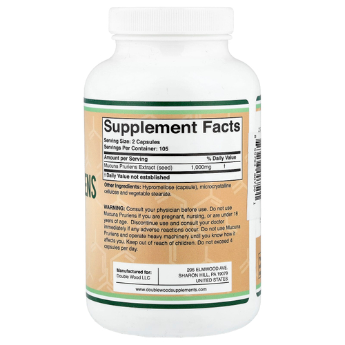 Double Wood Supplements, экстракт мукуны жгучей, 210 капсул (500 мг в 1 капсуле)