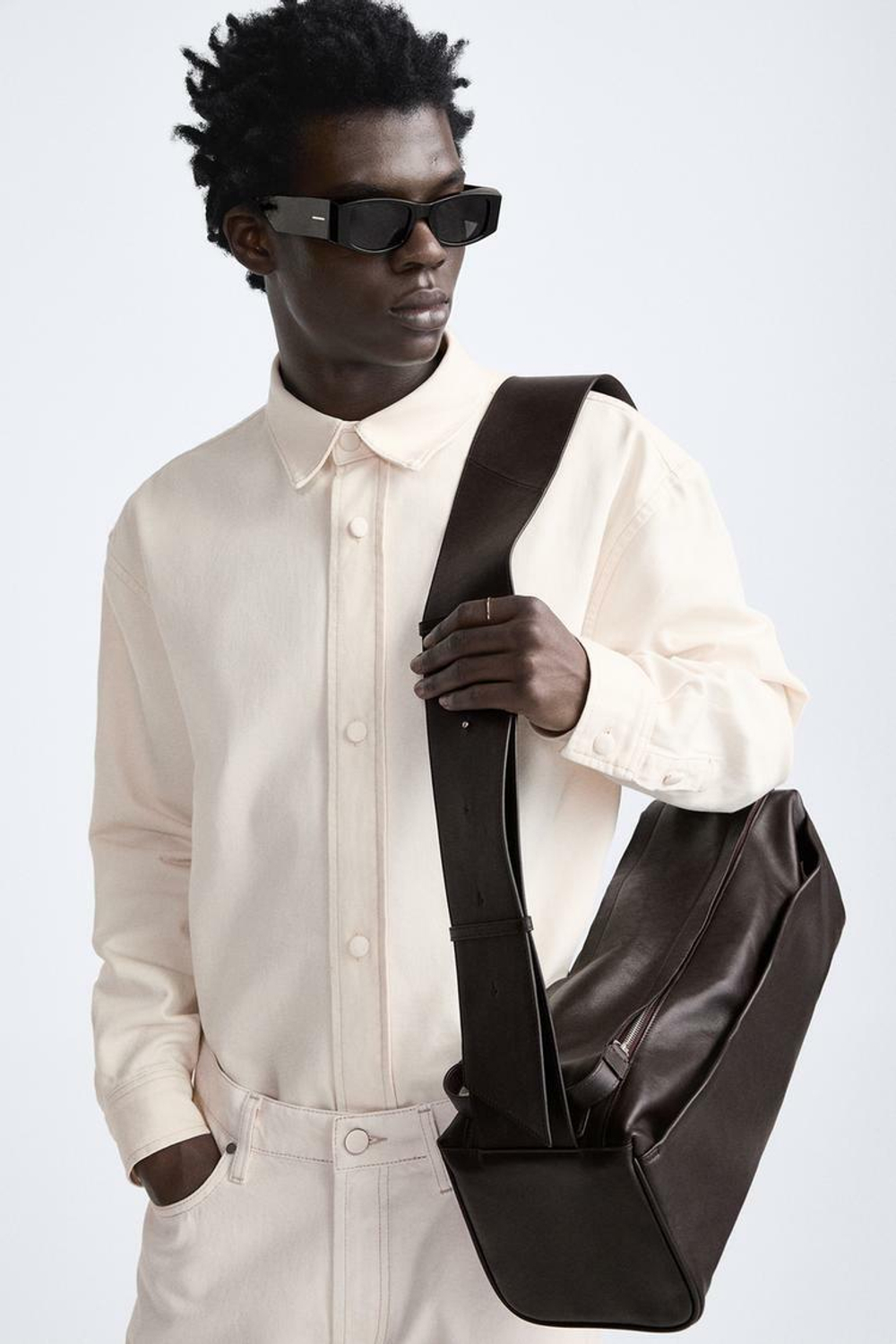 ZARA БОЛЬШАЯ КОЖАНАЯ СУМКА ПРЯМОУГОЛЬНОЙ ФОРМЫ, КОРИЧНЕВЫЙ