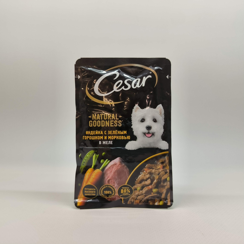 Индейка с горохом и морковью в желе, 80г влажный корм для собак, Cesar Natural Goodness