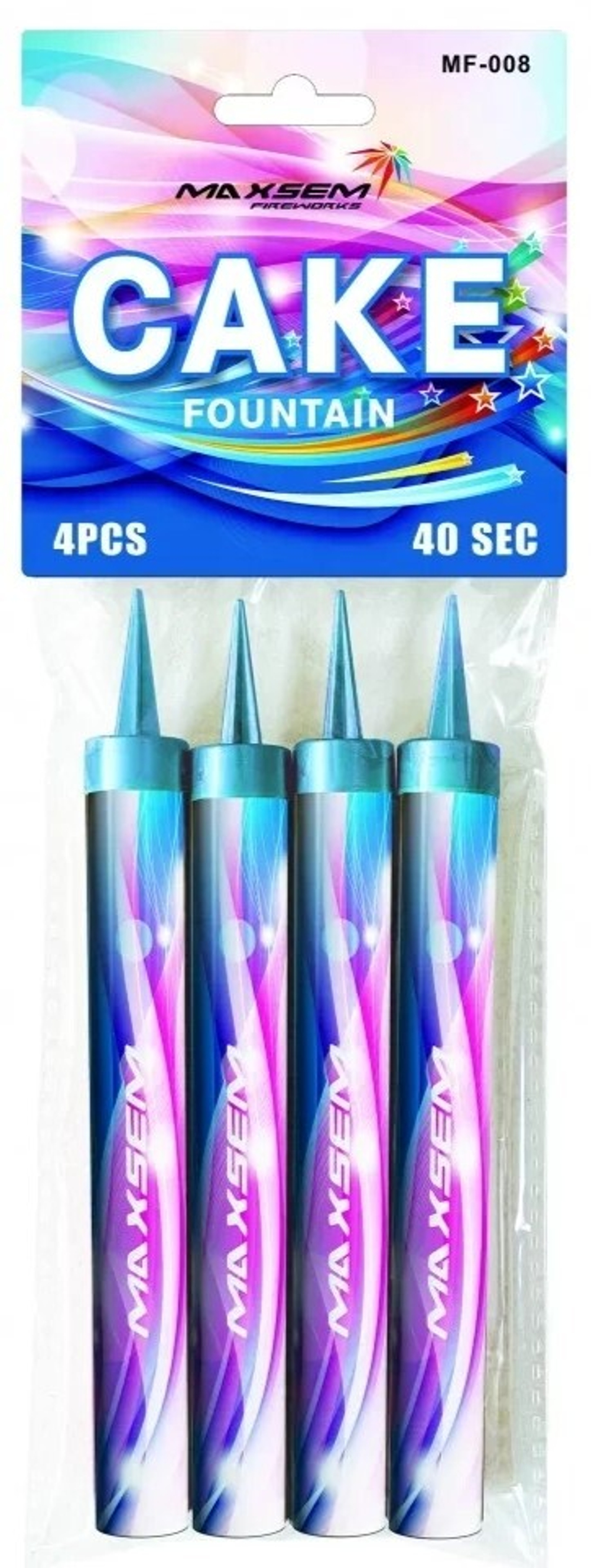 MF-008 Фонтаны в торт "HAPPY BIRTHDAY" (цветные искры) (40 секунд) (1 упаковка / 4 штуки)