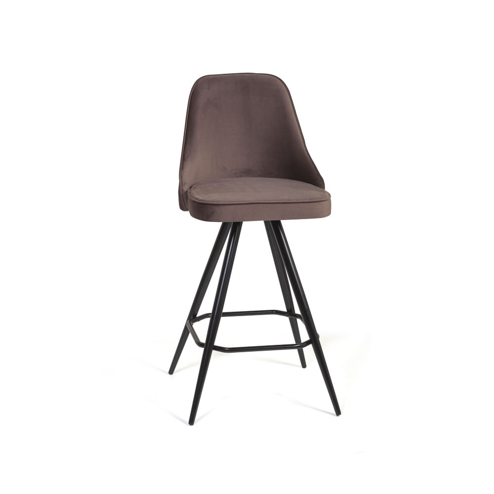 Стул полубарный Oliver поворотный 360 градусов, бархат коричневый 12/ чёрный конус