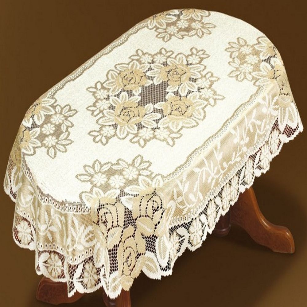 Скатерть жаккардовая овальная, цвет кремово-золотистый, Польша. Скатерть жаккардовая овальная, цвет кремово-золотистый, Польша.