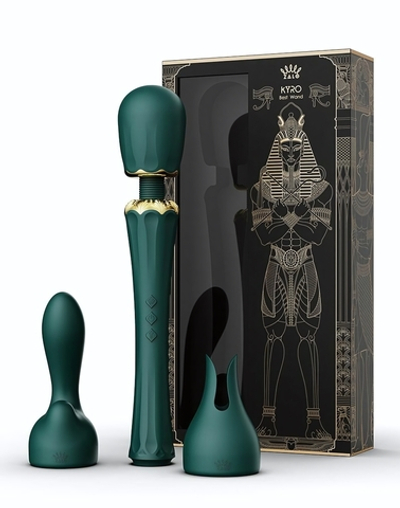 Изумрудный wand-вибратор Kyro с 2 насадками (Цвет: изумрудный)