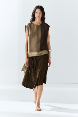 Massimo Dutti Комбинированный льняной топ, коричневый