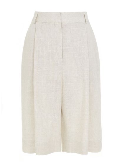 Женские шорты серо-бежевого цвета из льна и вискозы - фото 1