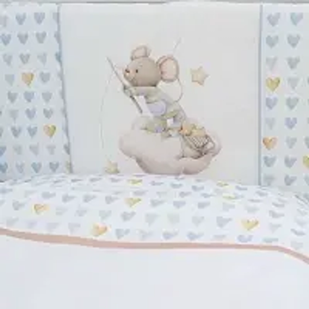 Комплект 6 предметов «Мышки на облачке» в прямоугольную детскую кроватку