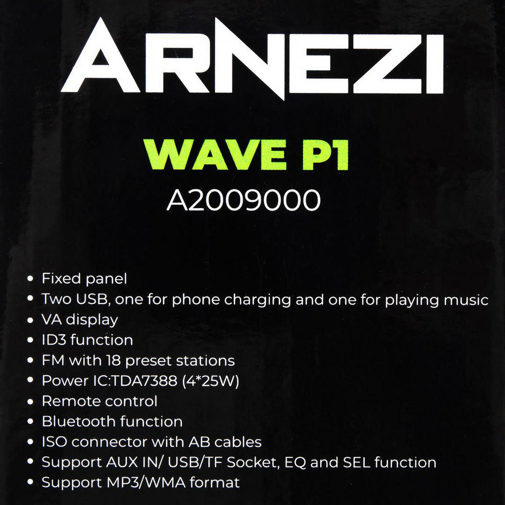 Автомагнитола ARNEZI Wave P1 4х25Вт (Bluetooth, FM, AUX, USB, TF) / A2009000