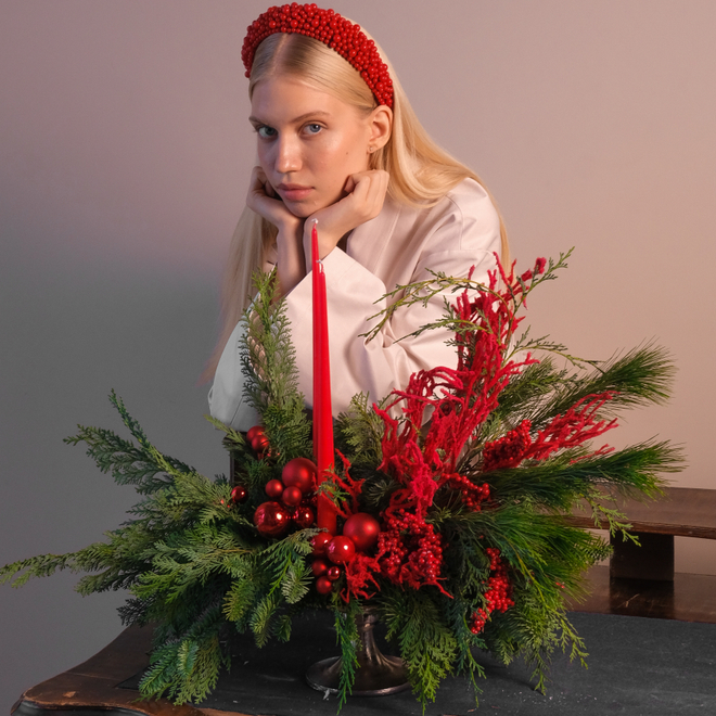 Композиция из живой хвои Рождественские огни