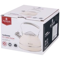 ЧАЙНИК AGNESS СО СВИСТКОМ 2,7Л, ТЕРМОАККУМУЛИРУЮЩЕЕ ДНО, ИНДУКЦИЯ
