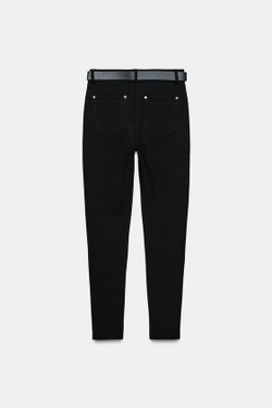 ZARA ДЖЕГГИНСЫ СО СРЕДНЕЙ ПОСАДКОЙ И РЕМНЕМ, ЧЕРНЫЙ