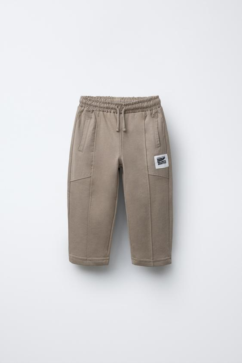 ZARA БРЮКИ С КОНТРАСТНЫМИ ДЕТАЛЯМИ И НАШИВКОЙ, СВЕТЛО-БЕЖЕВЫЙ