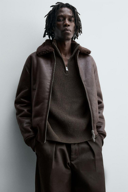 ZARA ДУБЛЕНКА ИЗ ИСКУССТВЕННОЙ КОЖИ, БУРГУНДИ