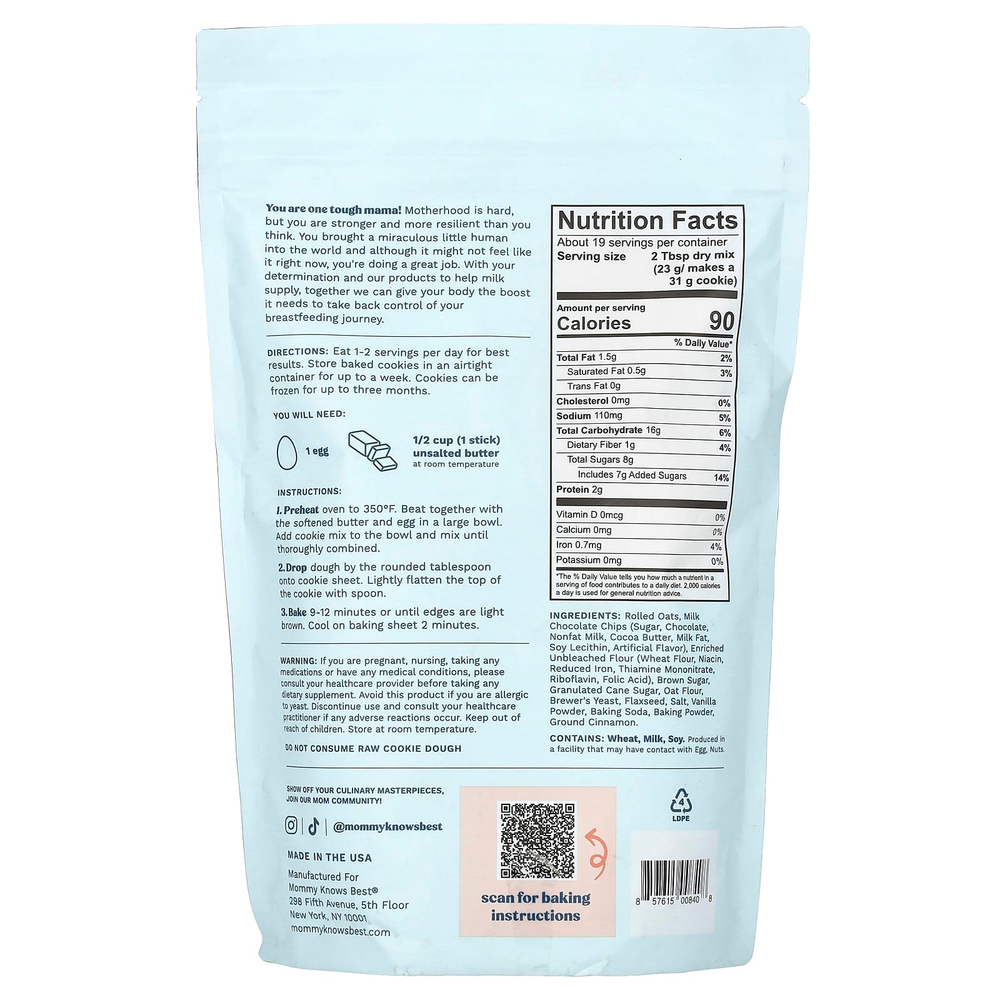 Mommy Knows Best, смесь для печенья с лактацией, овсянка и шоколадная крошка, 425 г (15 унций)