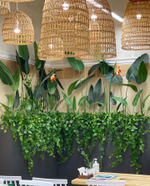 Озеленение искусственными стрелициями и ампельными растениями кафе в супермаркете "Табрис"  г.Краснодар