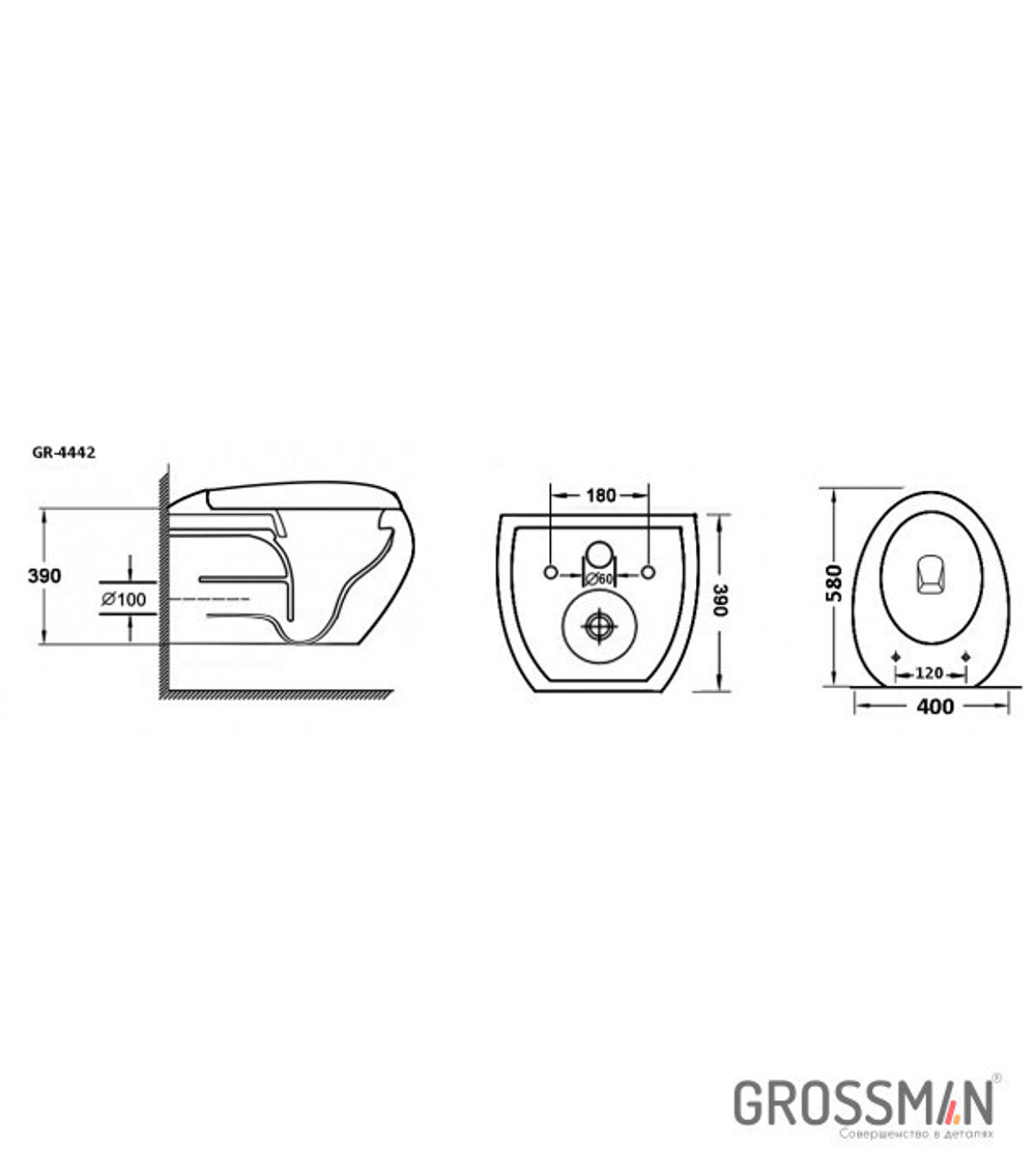 Унитаз GR-4442 (590*310*405) подвесной с сиденьем