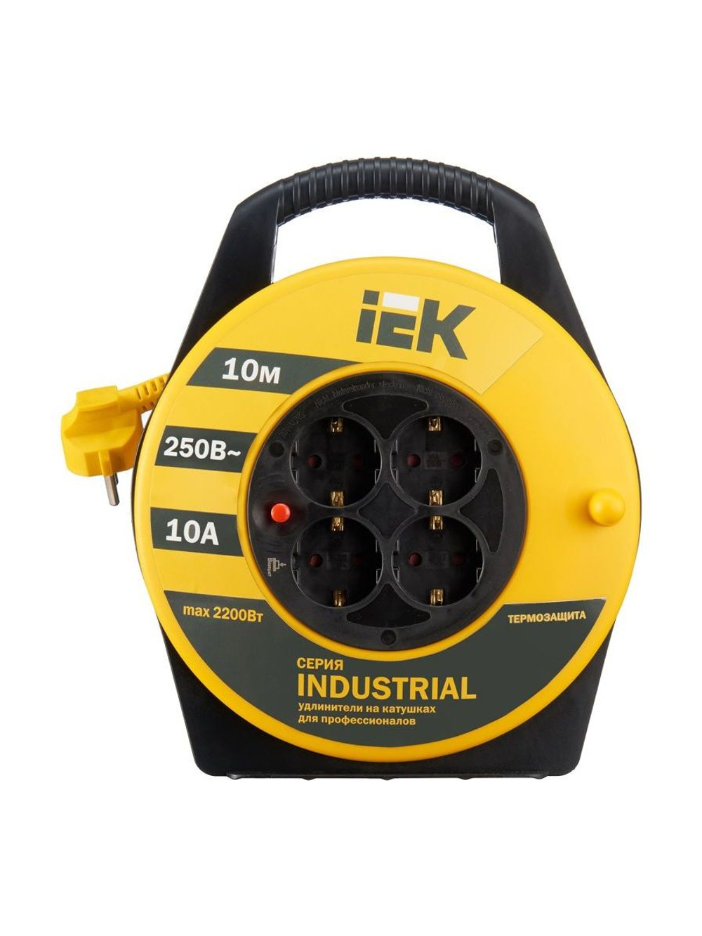 Удлинитель на катушке 4х10м с заземл. 10А IP20 Industrial УК10 3х1 термозащита IEK WKP14-10-04-10