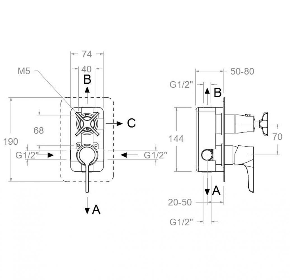 Встраиваемый смеситель для душа на 3 выхода ADAGIO 911513S