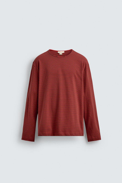 ZARA ЖАККАРДОВАЯ ФУТБОЛКА В ПОЛОСКУ, КРАСНЫЙ