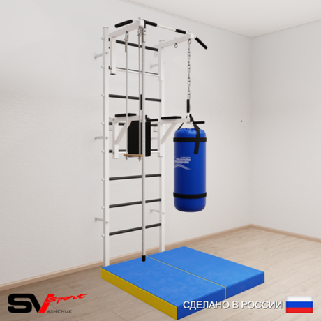 Шведская стенка Sv Sport 5767 (Турник стандарт/Брусья/Канат/Трапеция/Цепь/Мешок 30кг/Мат 1м)