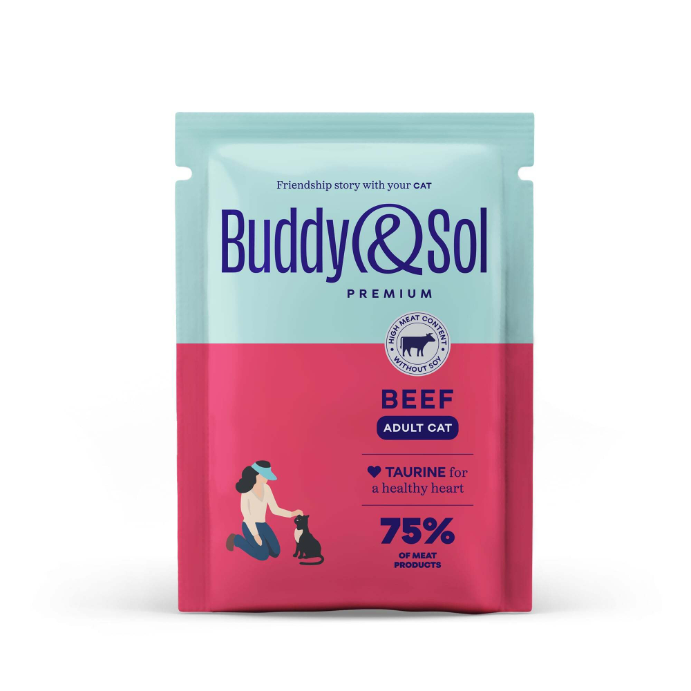 Паучи Buddy&Sol PREMIUM ADULT для взрослых кошек телятина в соусе 85 г