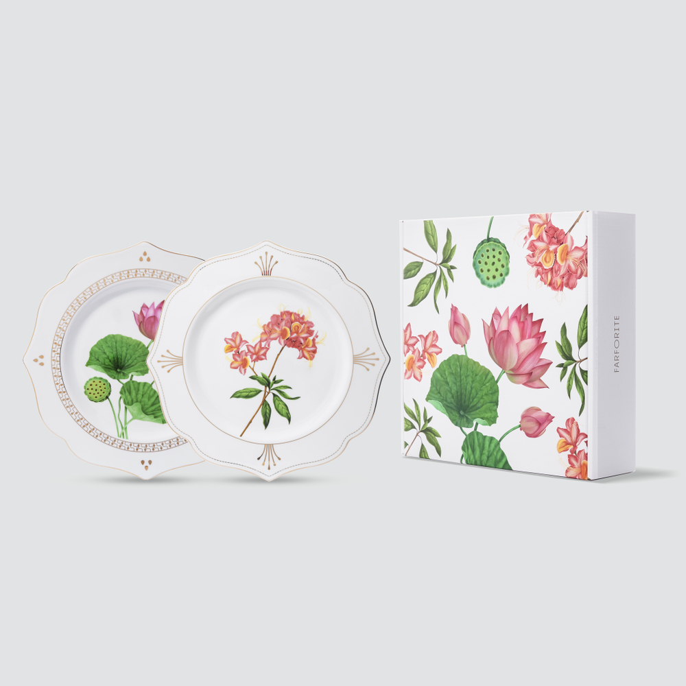 Набор из 2 фигурных блюд Farforite «Лотос и рододендрон / Botanicum» 28 см в подарочной коробке
