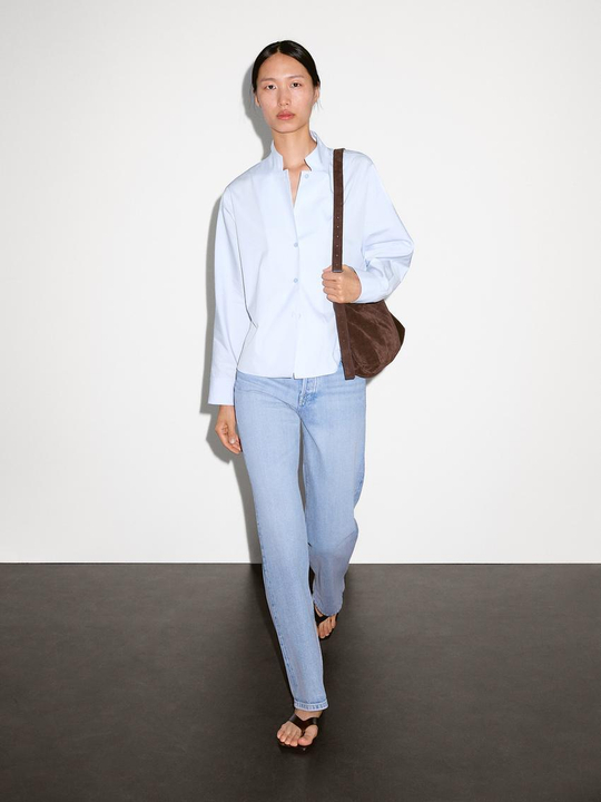Massimo Dutti Рубашка из 100% хлопкового поплина, небесно-голубой
