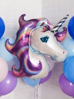 AN Шар фигура "Единорог голова фиолетовый" 32"/84 см х 29"/74 см (БГ-43)
