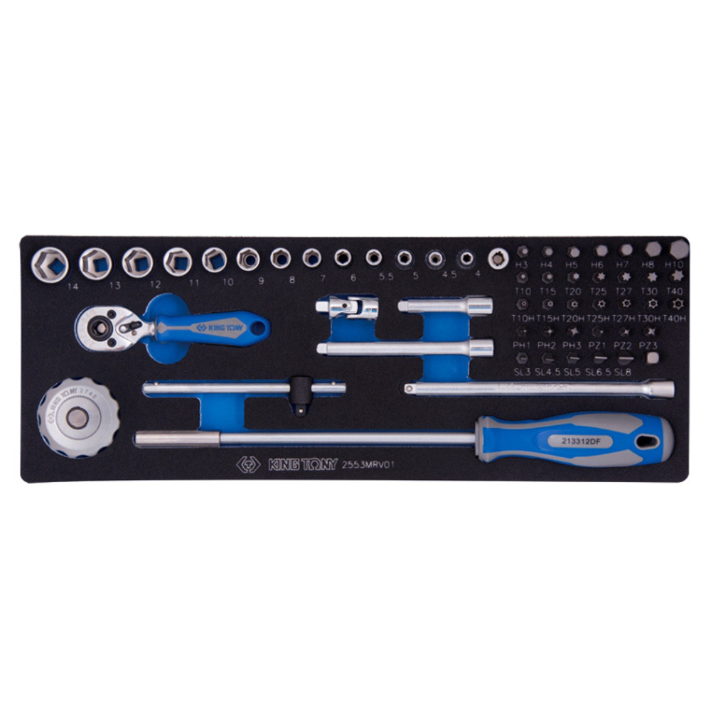 KING TONY (2553MRV01) Набор торцевых головок с принадлежностями 1/4", 6-гранные, 4-14 мм, 55 предметов