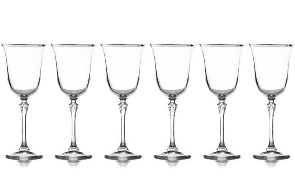 Набор из 6-ти хрустальных бокалов для вина Платина LR-045, 225 мл, прозрачный/серебристый
