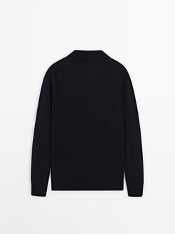 Massimo Dutti Свитер с воротником-поло из смесовой шерсти, темно-синий