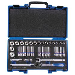 KING TONY (3033MRV) Набор торцевых головок с принадлежностями 3/8", 12-гранные, 7-24 мм, 33 предмета