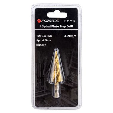 Сверло ступенчатое спиральное TIN HSS M2(4-20мм), в блистере Forsage F-44744S