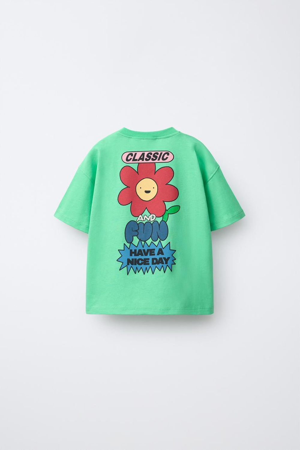 ZARA ФУТБОЛКА С ЦВЕТОЧНЫМ ПРИНТОМ, СВЕТЛО-ЗЕЛЕНЫЙ