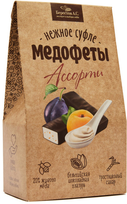 Медофеты Суфле Ассорти с йогуртом/курагой/черносливом и медом в шоколадной глазури 150г