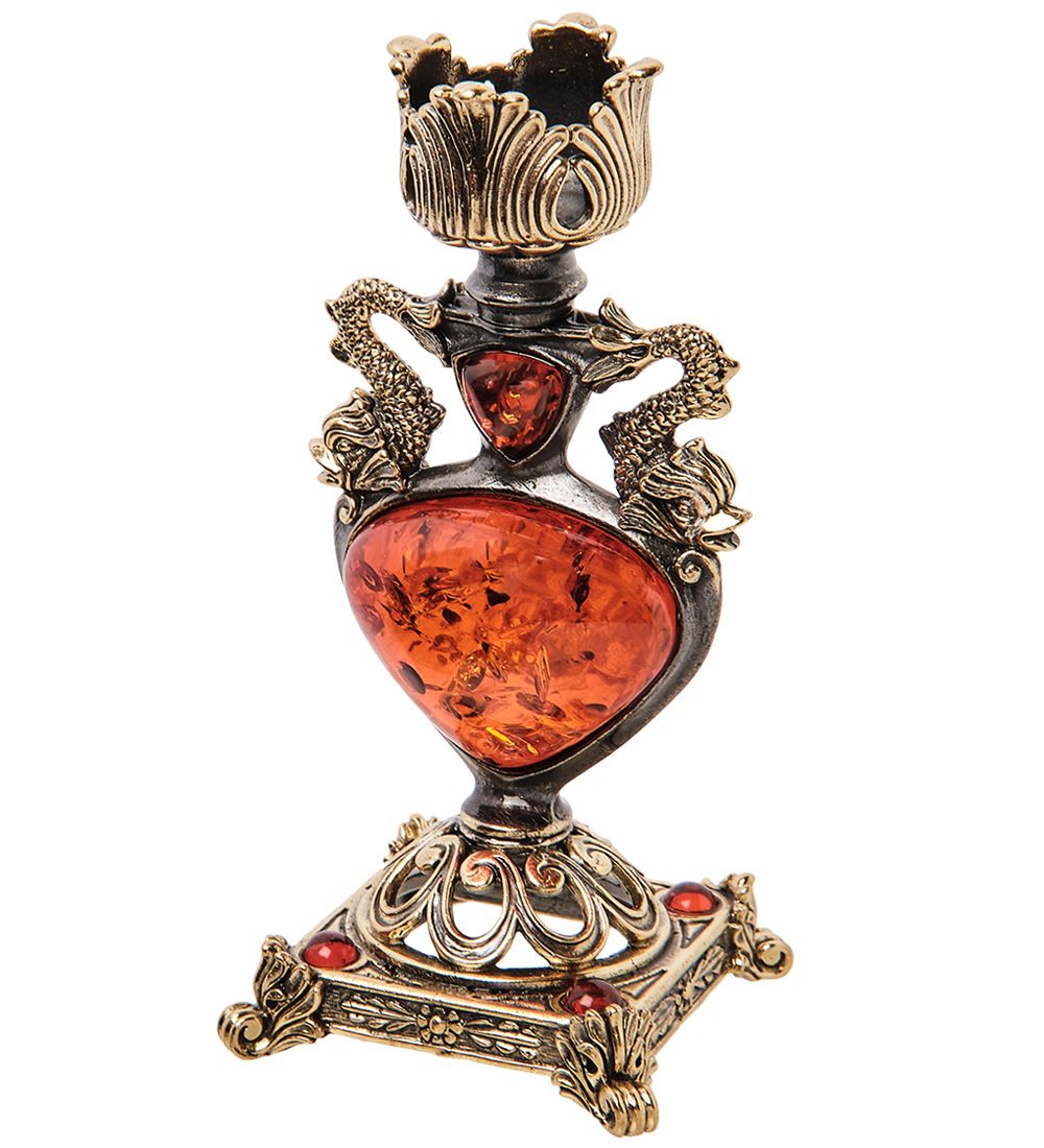 Народные промыслы AM-2981 Подсвечник «Индийский» (латунь, янтарь)