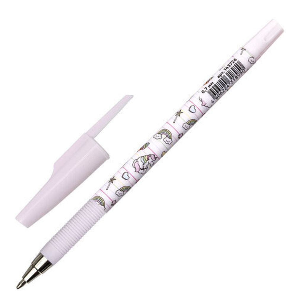 Ручка шариковая ЮНЛАНДИЯ "UNICORN", синяя, SOFT TOUCH покрытие, узел 0,7 мм, линия письма 0,35 мм, 143726